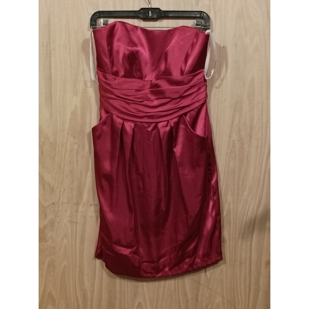 Davids Bridal Strapless Charmeuse Cocktail Dress Ruched Waist And Pockets S 8.